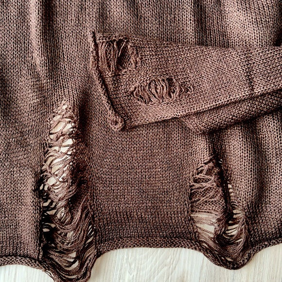 Social Collision/Hot Topic Distressed Crop Sweater Brown-JR Size 1/XS NWOT - Picture 7 of 14